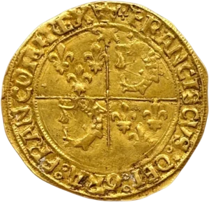 Champ écartelé surmonté d'un soleil, aux lis de France et aux dauphins du Dauphiné.