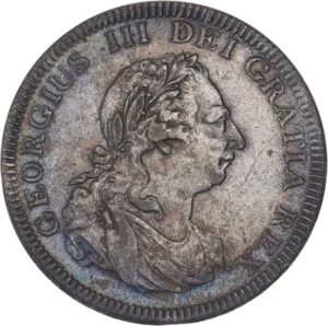 Buste lauré et drapé de Georges III à droite.