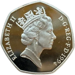 Buste couronné de la reine Elizabeth II à droite.