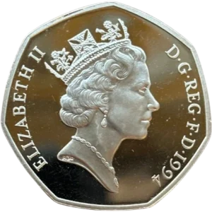 Buste couronné de la reine Elizabeth II à droite.