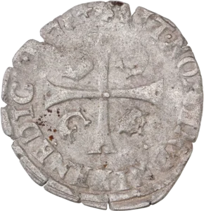 Croix entouré de dauphins et de couronnes.