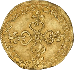 Écu d'or couronné sous un soleil.