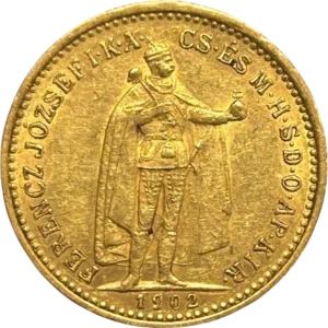 L'Empereur François-Joseph Ier en habit d'apparat debout à droite.