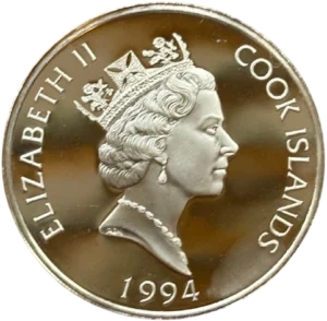 Buste couronné de la reine Élisabeth II à droite.