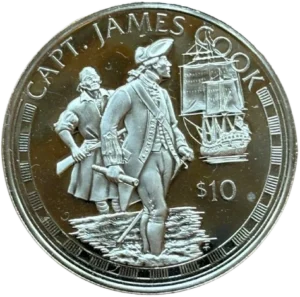 Représentation du Capitaine Cook et de son Navire.