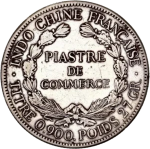 Inscription "piastre de commerce" dans une couronne végétale.