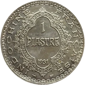 Inscription "piastre de commerce" dans une couronne ovoïde et végétalisée.