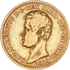 Tête nue de Charles Albert II à gauche.