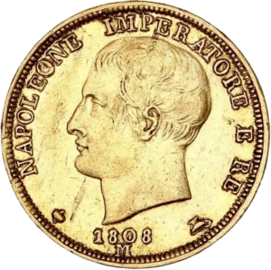 Tête de Napoléon Ier à gauche.