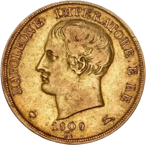 Tête de Napoléon Ier à gauche.