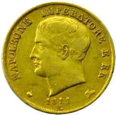 Tête nue de Napoléon Ier à gauche.