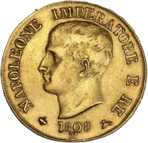 Tête nue de Napoléon Ier à gauche.