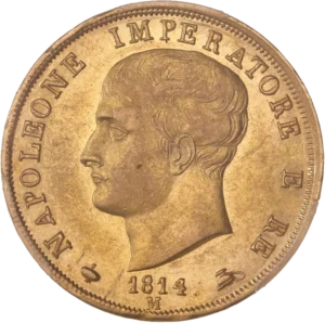 Tête nue de Napoléon Ier à gauche.