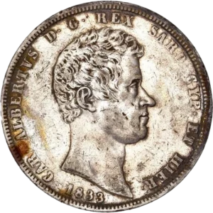 Tête de Charles Albert à droite.