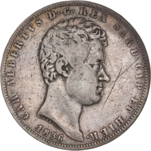 Tête de Charles Albert à droite.