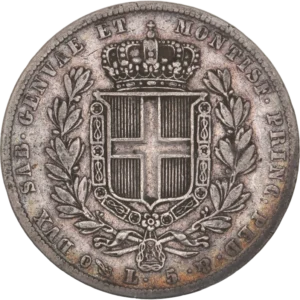 Écu couronné entouré du collier de l'Ordre de l’Annonciade entre deux branches de chêne.