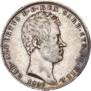 Tête de Charles Albert à droite.