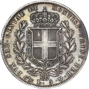 Écu couronné entouré du collier de l'Ordre de l’Annonciade entre deux branches de chêne.