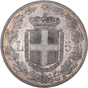 Ecu de Savoie couronnée et entouré d'une couronne de chêne et de laurier.