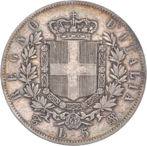 Écu couronné entouré du collier de l'Ordre de l’Annonciade entre deux branches de chêne.