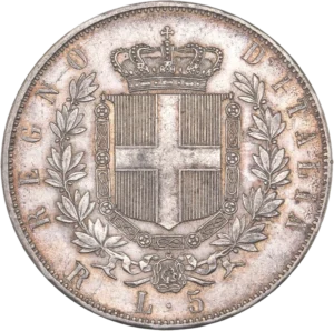 Écu couronné entouré du collier de l'Ordre de l’Annonciade entre deux branches de chêne.