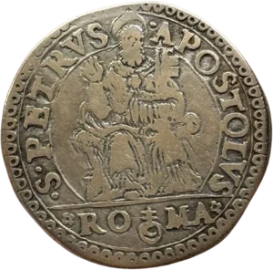 Écu surmonté des clefs de Saint-Pierre et de la tiare pontificale.