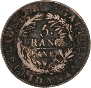 5 francs l'an 10 dans une couronne végétale.