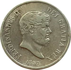 Tête nue de Ferdinand II à droite.