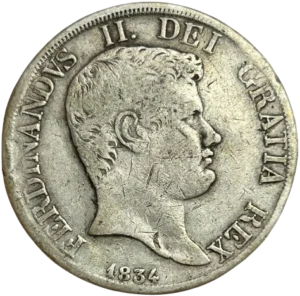 Tête nue de Ferdinand II à droite.