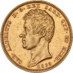 Tête de Charles Albert à gauche.