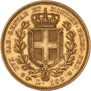 écusson couronné et entouré d'une couronne végétale.