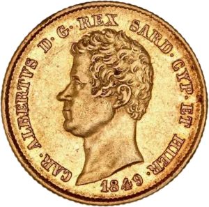 Tête nue de Charles Albert à gauche.