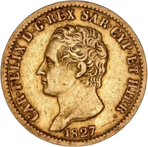 Tête nue de Charles Félix à gauche.