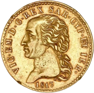 Tête de Victor-Emmanuel Ier à droite.