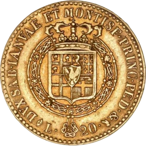 Écu couronné entouré du collier de l'Ordre de l’Annonciade entre deux branches de chêne.