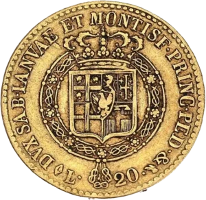 Écu couronné entouré du collier de l'Ordre de l’Annonciade entre deux branches de chêne.