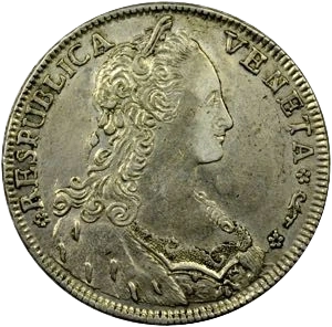 Buste féminin, diadémé à droite de la République de Venise.