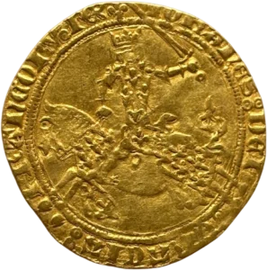 Le Roi Jean II galopant à gauche, et levant une épée.