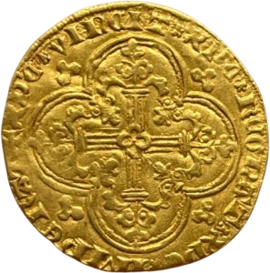 croix feuillue et tréfilée dans un quadrilobe.