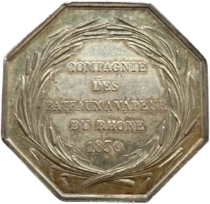 Inscription dans une couronne de roseaux.