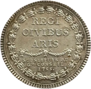 Buste lauré du Roi Louis XV à droite.