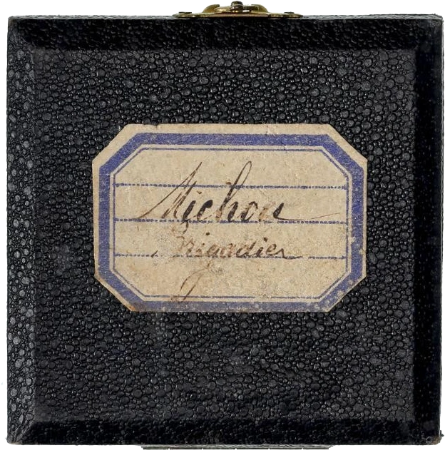 Jeton attribué à Michou, brigadier à Guérigny (Nièvre) en 1908Note : Poinçon corne argent.Jeton vendu dans l'écrin d'origine. Jeton d'aspect vieil argent (mat).