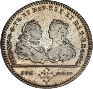 un Amour tenant une torche et un écu aux armes de France et de Pologne.