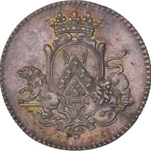 Écu couronné aux armes de Léonard Joubert du Collet et soutenu par deux lions.