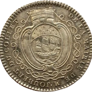 Écu couronné aux armes de Léonard Joubert du Collet et soutenu par deux lions.