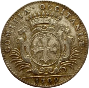 Tête du souverain Louis XIV à droite.