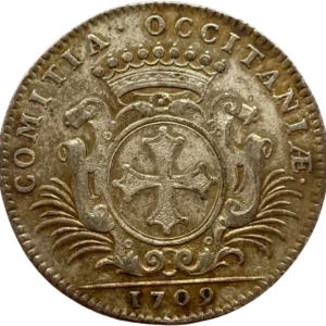 Tête du souverain Louis XIV à droite.