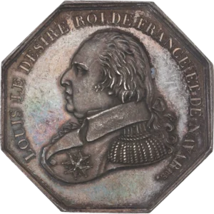 Buste du Roi Louis XVIII à gauche.