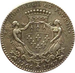 Écu couronné aux armes de François Libault et soutenu par deux sirènes.