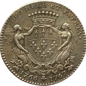 Écu couronné aux armes de François Libault et soutenu par deux sirènes.